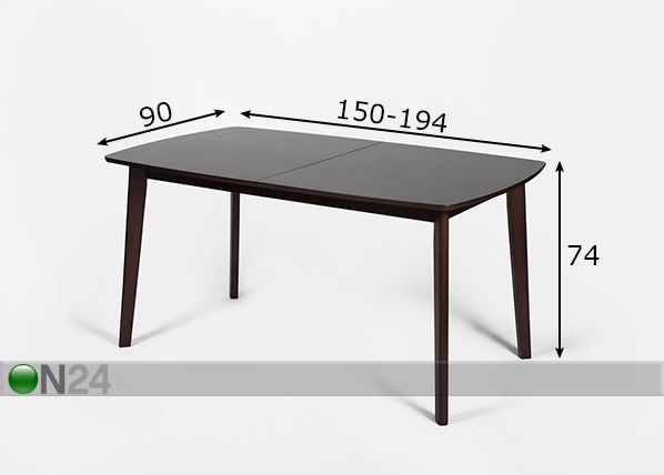Удлиняющийся обеденный стол Bari 90x150-194 cm, венге размеры