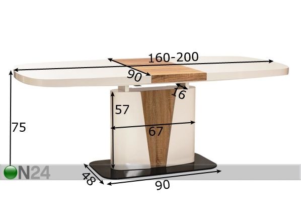 Удлиняющийся обеденный стол Cangas 90x160-200 cm размеры