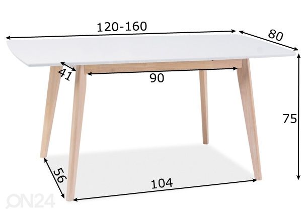 Удлиняющийся обеденный стол Combo II 80x120-160 cm размеры