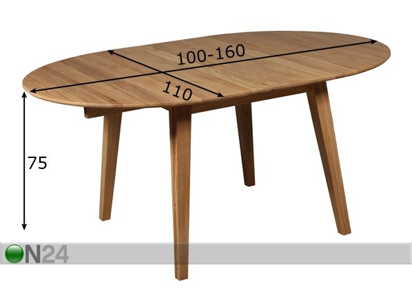 Удлиняющийся обеденный стол Genova 100-160x110 cm размеры