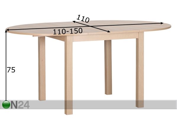 Удлиняющийся обеденный стол Nova 110-150x110 cm размеры