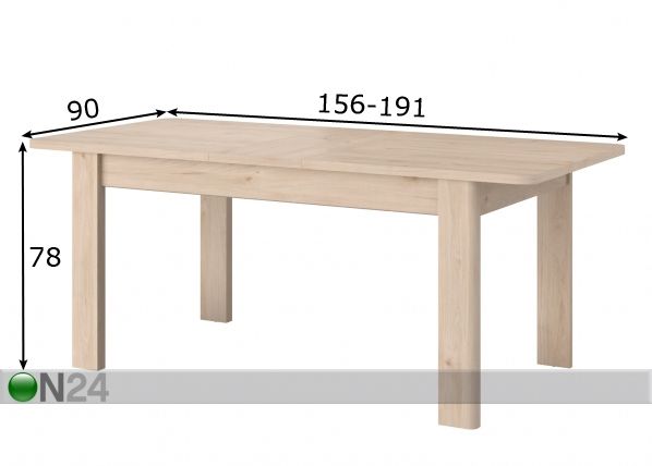 Удлиняющийся обеденный стол Portland 156-191x90 cm размеры