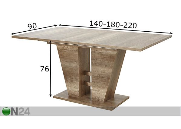Удлиняющийся обеденный стол Tanja II 90x140-220 cm размеры