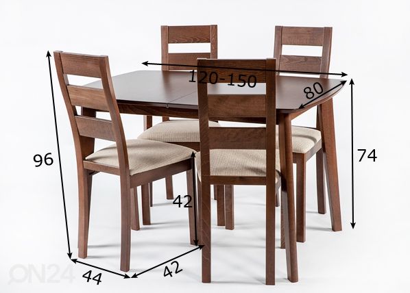 Удлиняющийся стол Bari + 4 стула Parma, светлый венге размеры