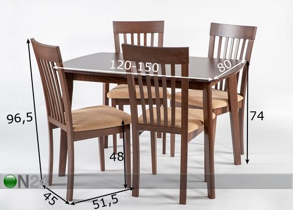 Удлиняющийся стол Bari 80x120-150 cm + 4 стула Modena, светлый венге размеры