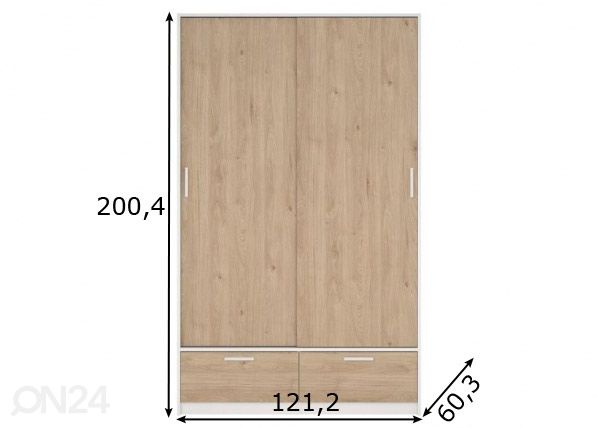 Шкаф-купе Line 121 cm, hickory/белый размеры