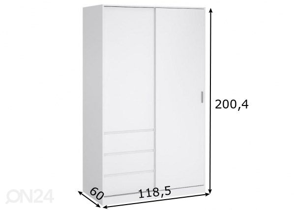 Шкаф платяной Naia 118 cm, белый/белый глянцевый размеры