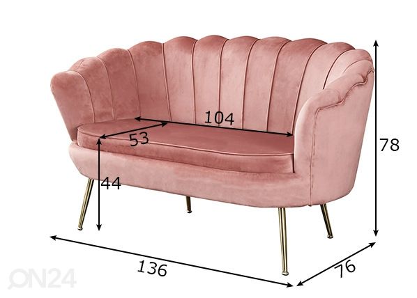 2-местный диван, розовый размеры