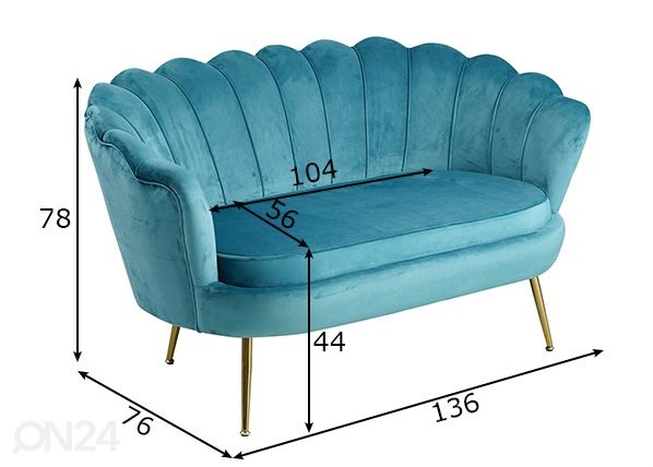 2-местный диван, синий размеры