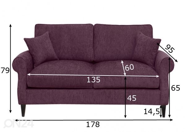 2-местный диван Malmö с перьевыми подушками, прямой размеры