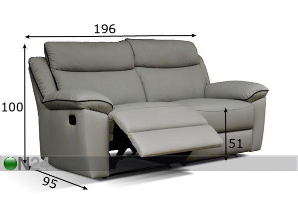 2-местный кожаный диван с механизмом подножки Mourouvin размеры