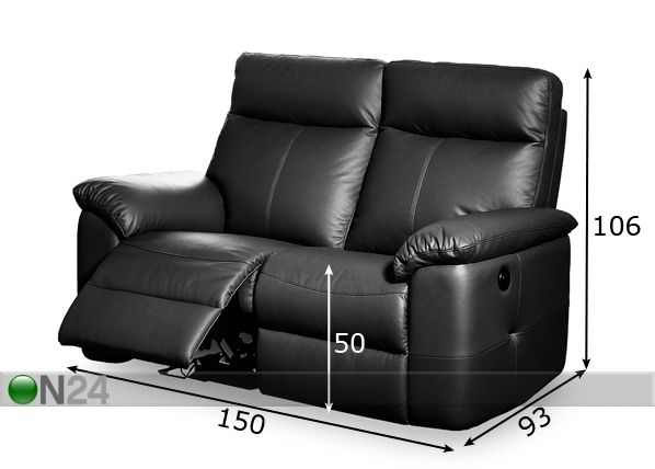 2-местный кожаный диван с механизмом подножки Orlando размеры