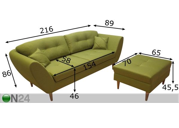 3-местный диван + пуф Fly размеры
