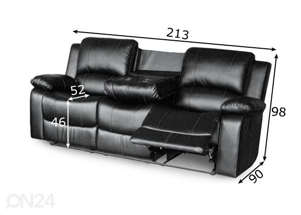 3-местный диван с механизмом подножки Andalusia, чёрный размеры