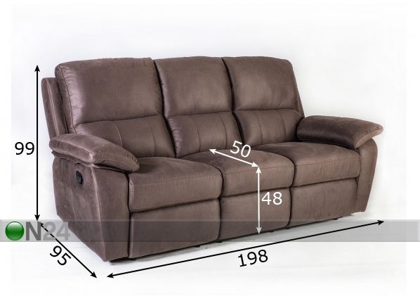 3-местный диван с механизмом подножки Luna размеры