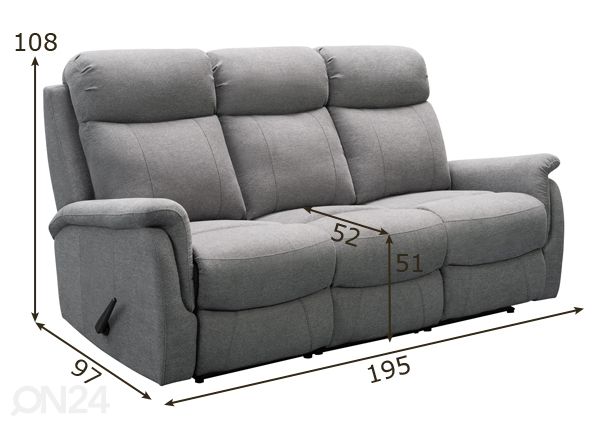 3-местный диван с механизмом подножки Rubin размеры
