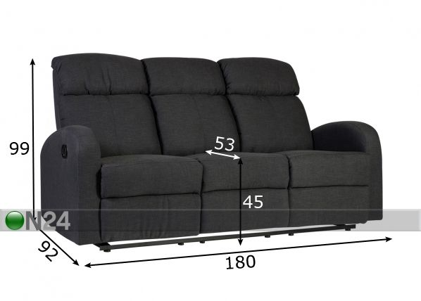 3-местный диван с механизмом подножки Twist размеры