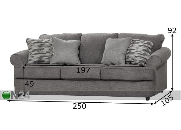 3-местный диван Hanna размеры