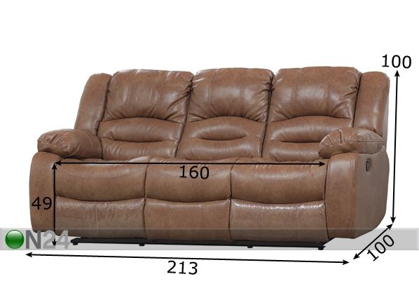3-местный диван Relax2, светло-коричневая кожа размеры