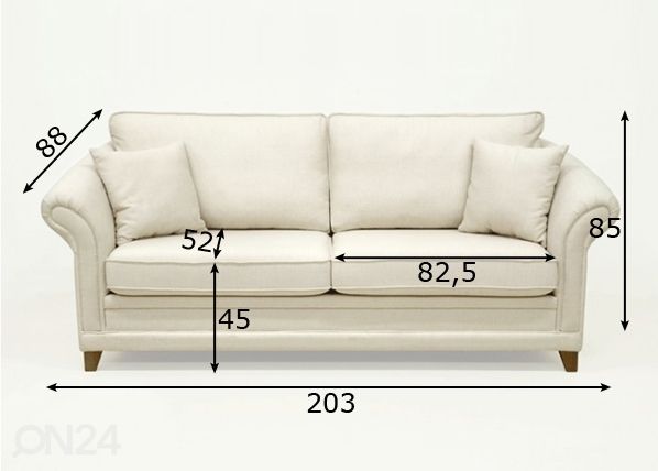 3-местный диван Romance с перьевыми подушками размеры