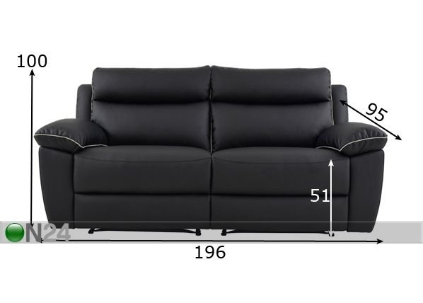 3-местный кожаный диван с механизмом подножки Mourouvin размеры