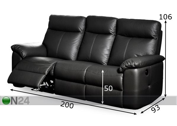 3-местный кожаный диван с механизмом подножки Orlando размеры