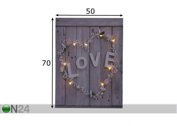 LED настенная картина Love & Flower Heart 50x70 cm размеры