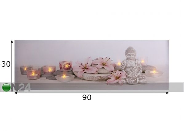LED настенная картина Tealights & Buddha 90x30 см размеры