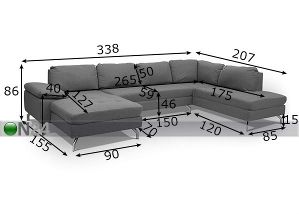 U-образный угловой диван Bolette размеры