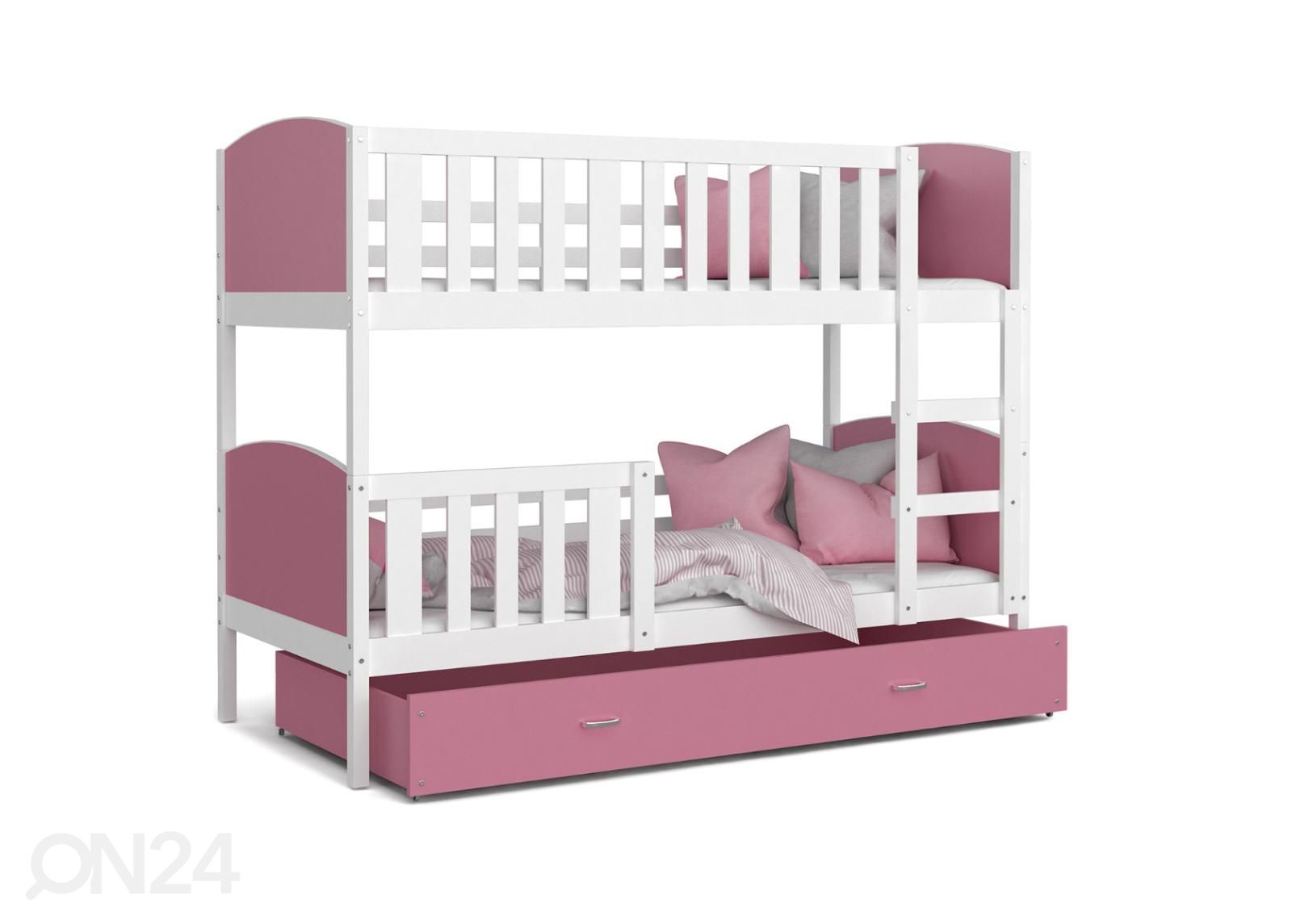 Двухъярусная кровать 90x200 cm, белый/розовый увеличить