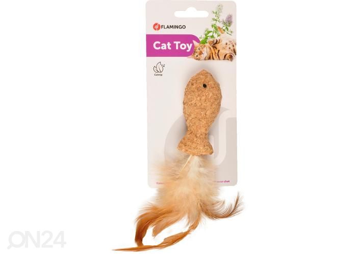 Игрушка для кота в форме рыбки из пробки с перьями увеличить