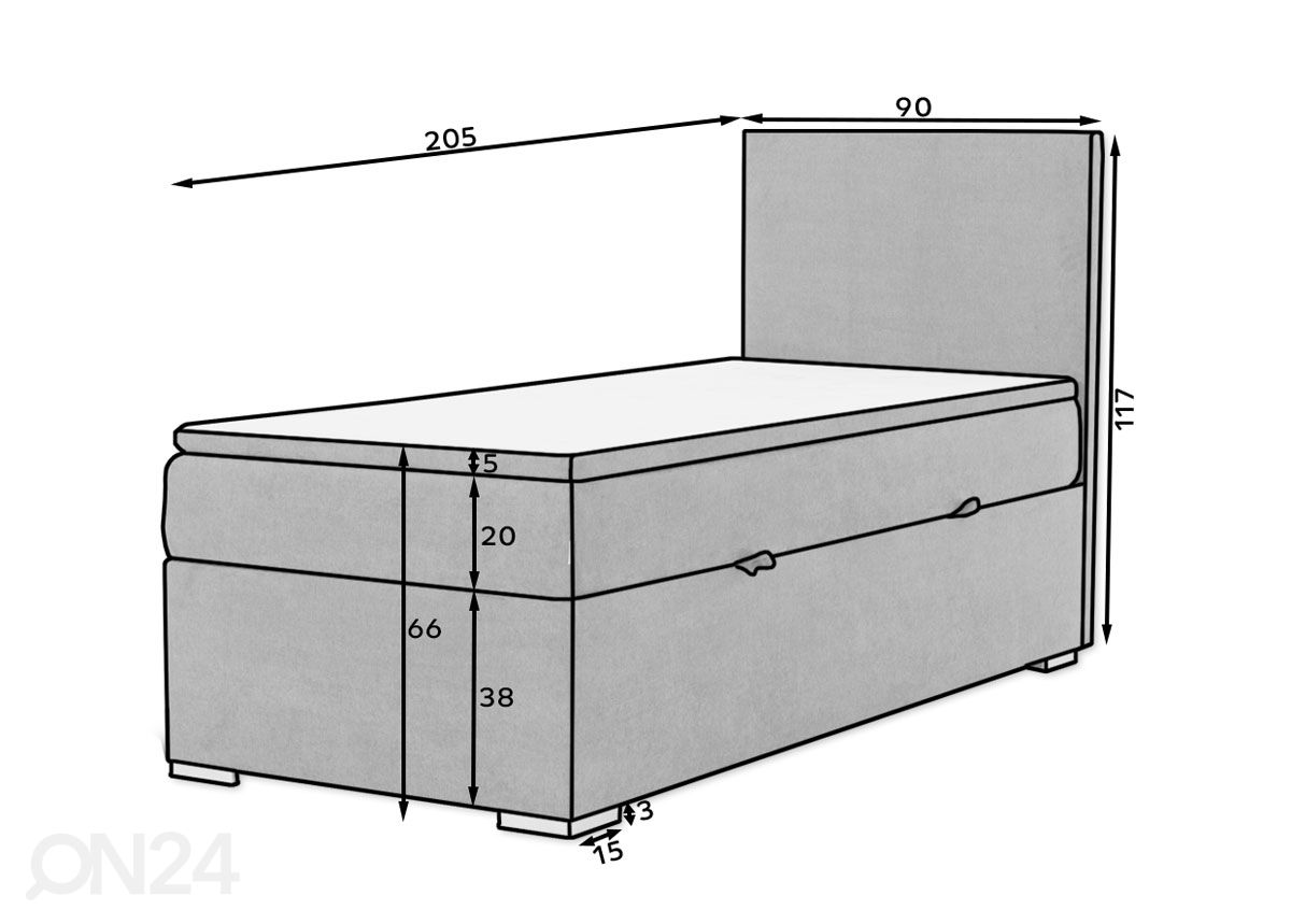 Континентальная кровать с ящиком Sandy 90x200 cm увеличить размеры