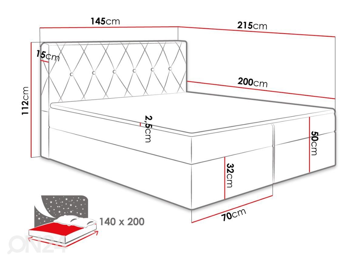 Континентальная кровать, чёрный кожзаменитель 140x200 cm увеличить размеры
