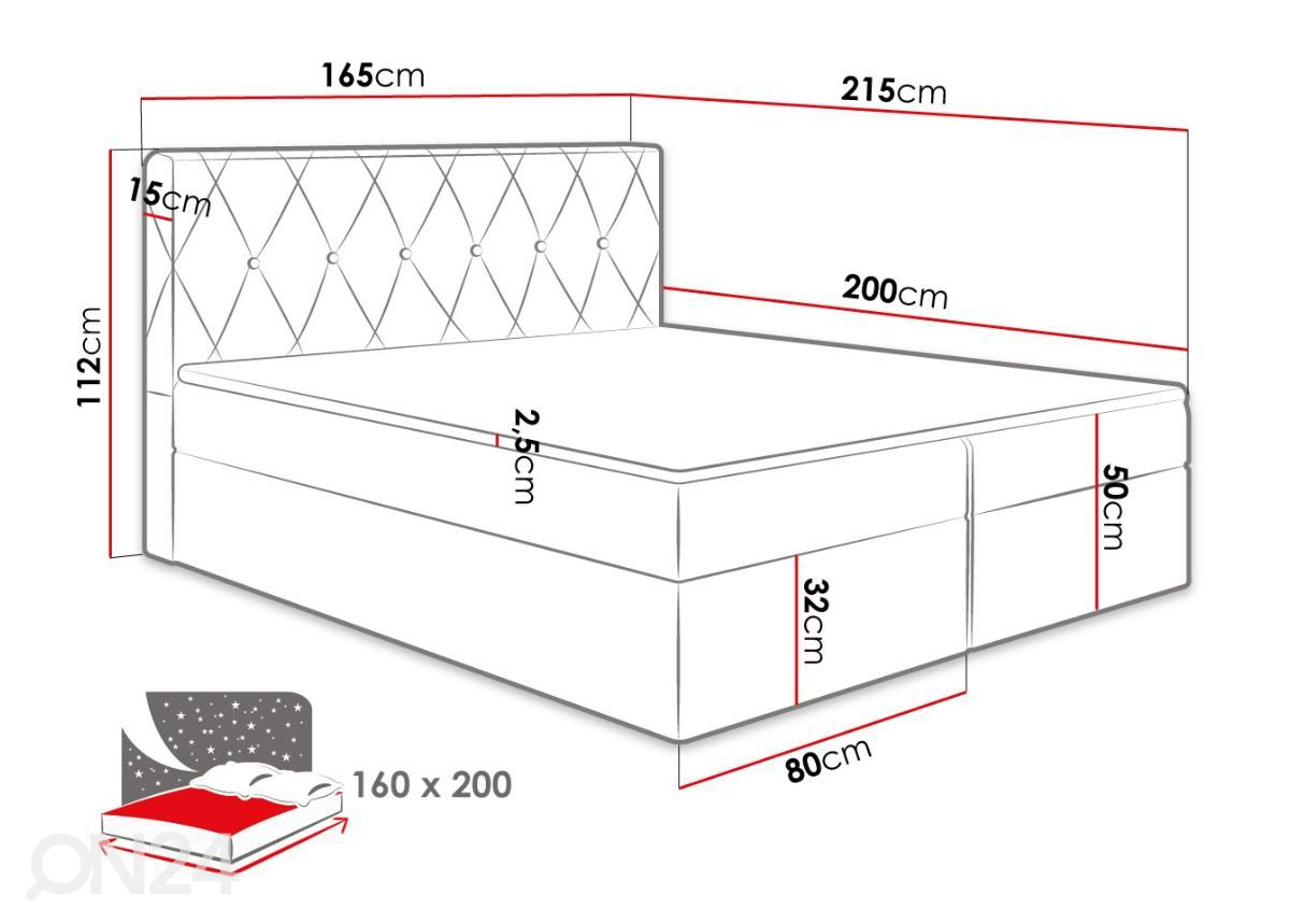 Континентальная кровать, чёрный кожзаменитель 160x200 cm увеличить размеры