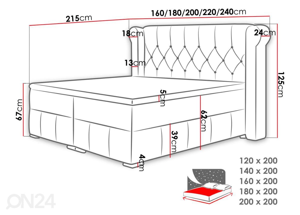 Континентальная кровать 120x200 cm увеличить размеры