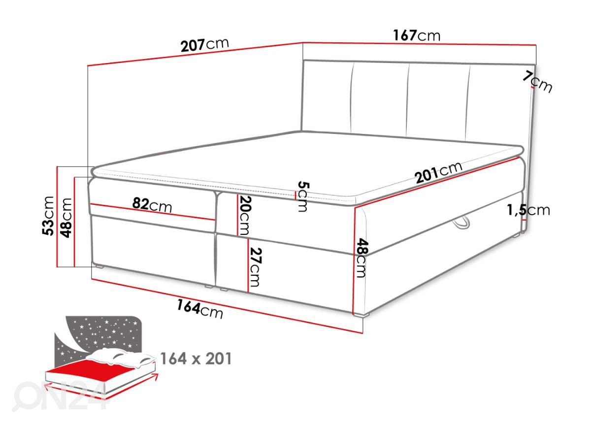 Континентальная кровать 140x200 cm, серый текстиль увеличить размеры