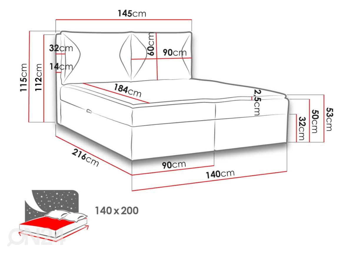 Континентальная кровать 140x200 cm, чёрный увеличить размеры
