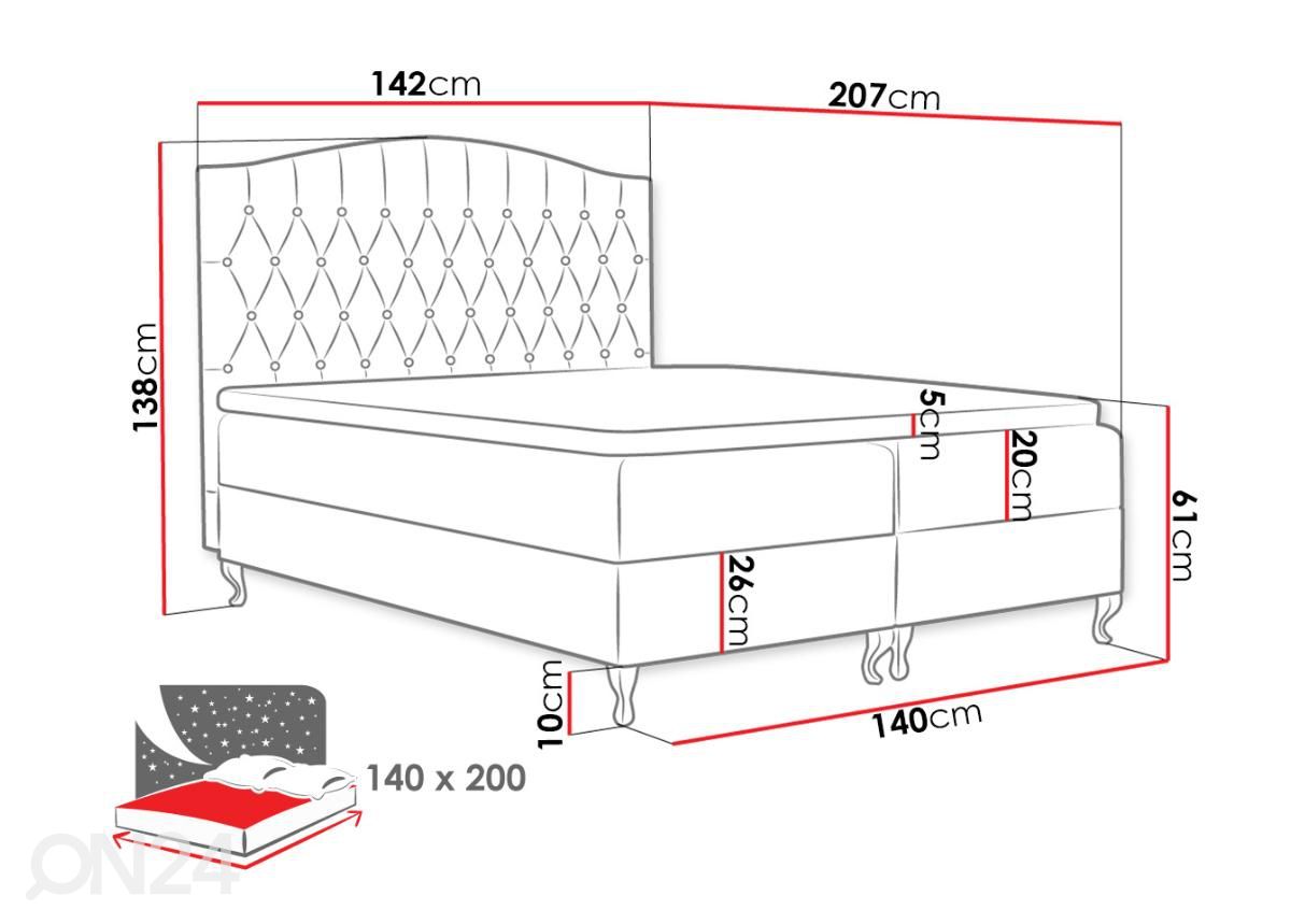 Континентальная кровать 140x200 cm увеличить размеры