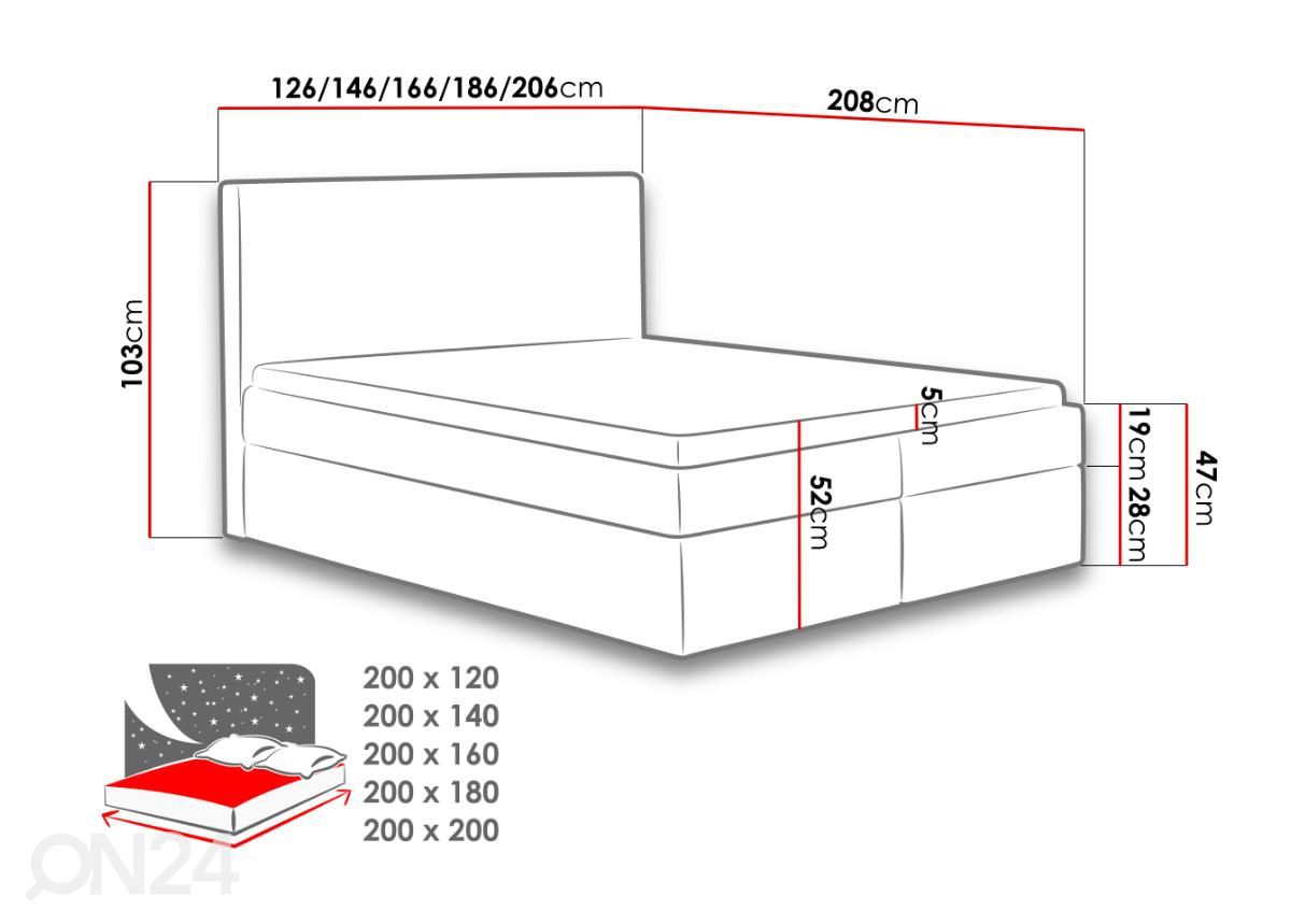 Континентальная кровать 140x200 cm увеличить размеры