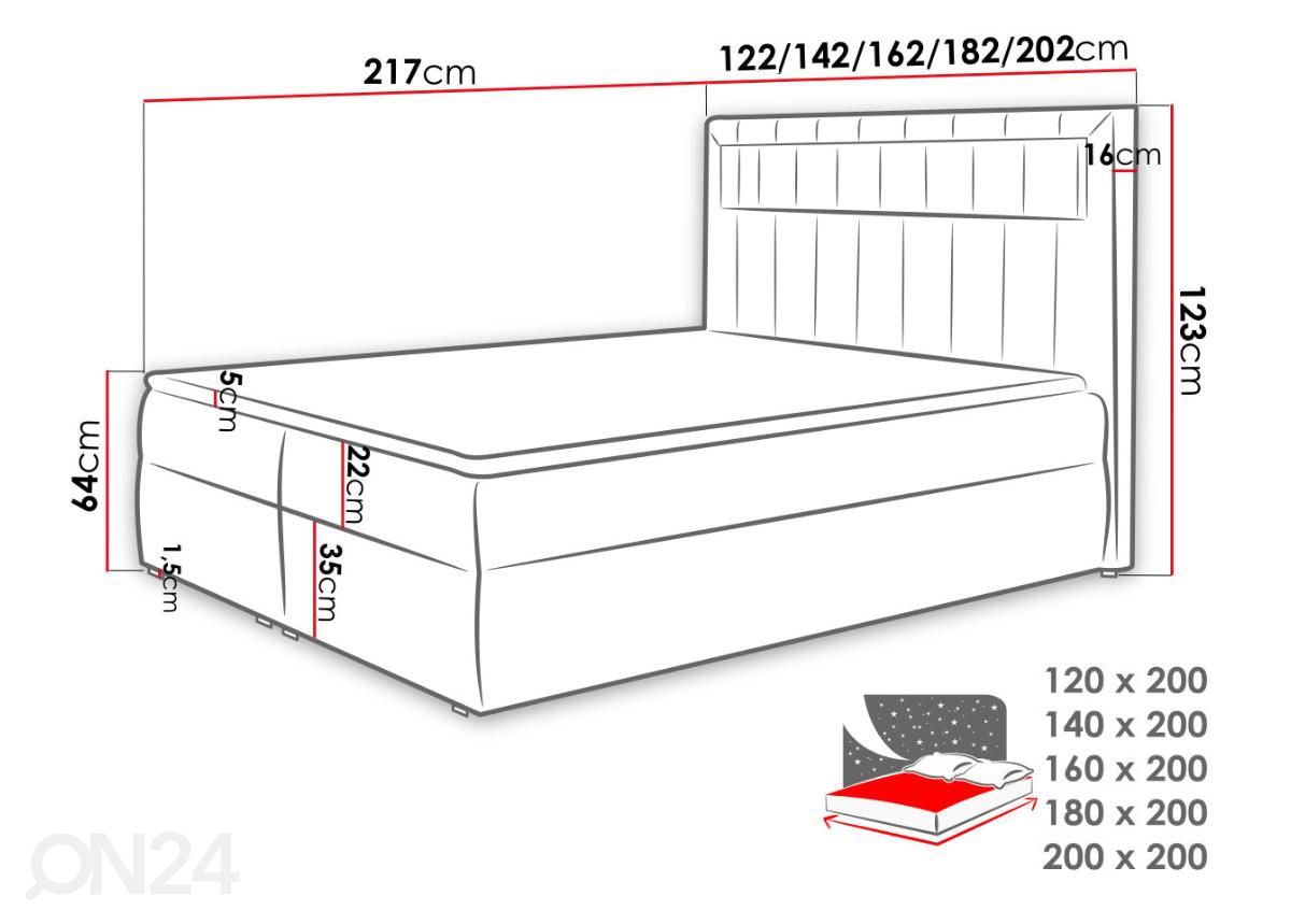 Континентальная кровать 180x200 cm увеличить размеры