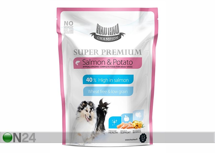 Корм для взрослых собак с лососем и картофелем Hau-Hau Champion Super Premium 1,5kg увеличить