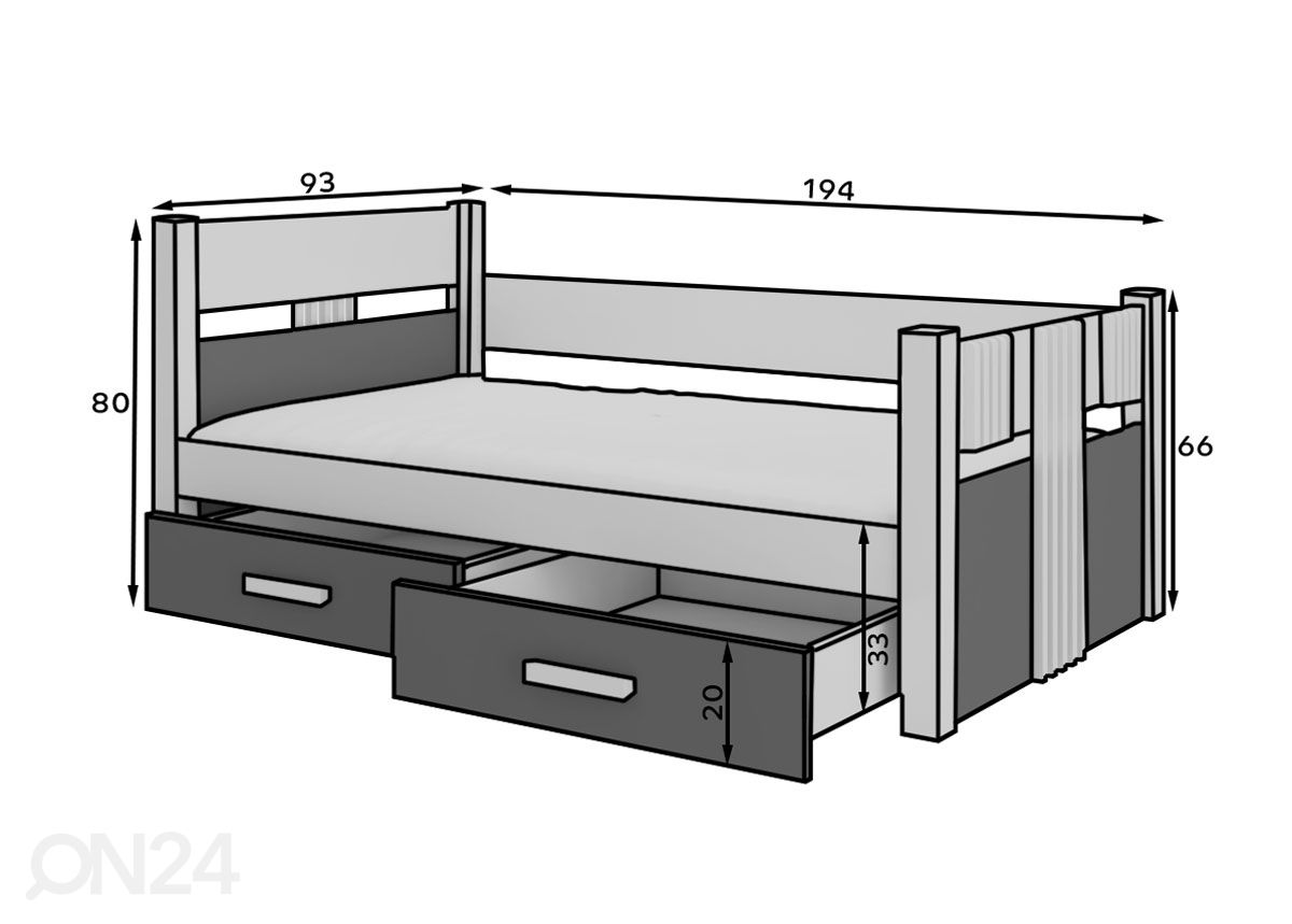 Кровать Topeka I 80x180 cm + матрас увеличить размеры