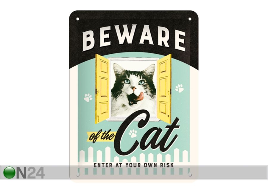 Металлический постер в ретро-стиле Beware of the Cat 15x20 см увеличить