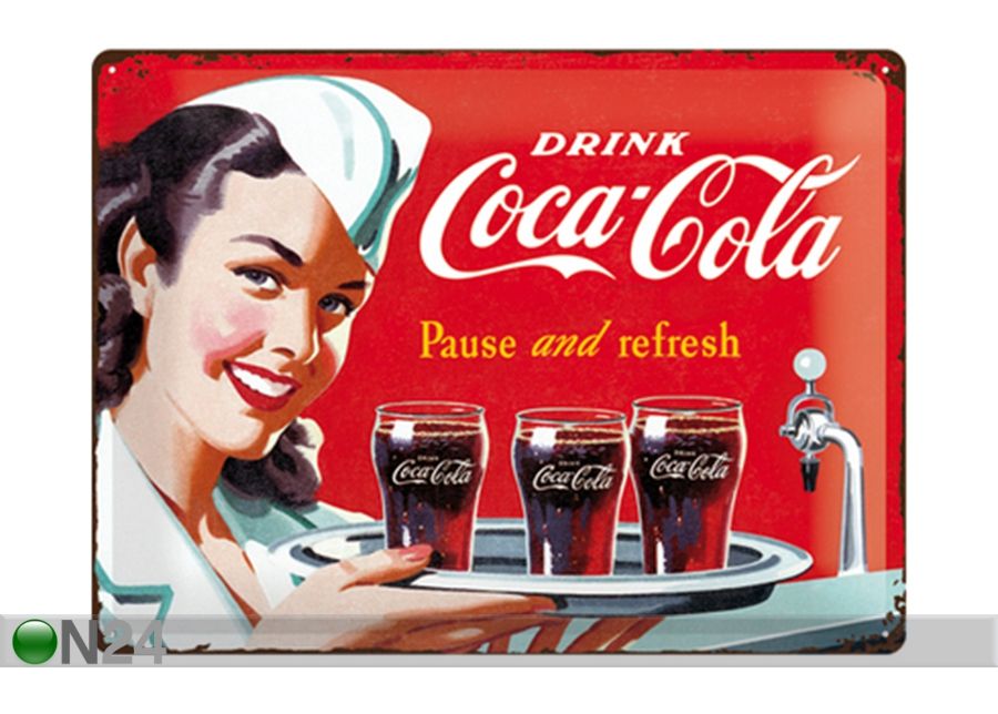 Металлический постер в ретро-стиле Coca-Cola Pause and refresh 30x40 см увеличить