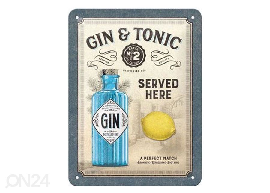 Металлический постер в ретро-стиле Gin & Tonic Served Here 15x20 см увеличить