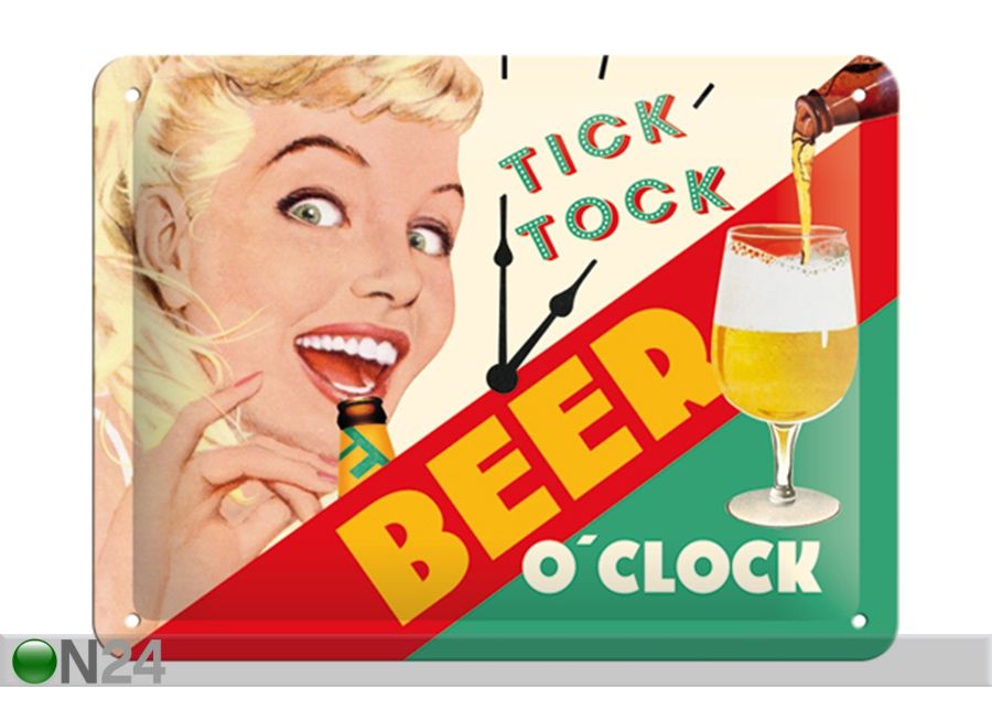 Металлический постер в ретро-стиле Tick Tock Beer O'Clock 15x20 см увеличить