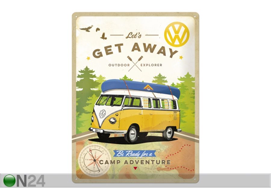 Металлический постер в ретро-стиле VW Let's get away 30x40 см увеличить