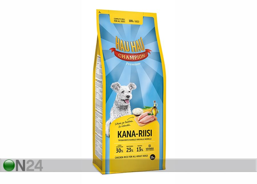 Полноценный корм с курицей и рисом для взрослых собак Hau-Hau Champion 15kg увеличить