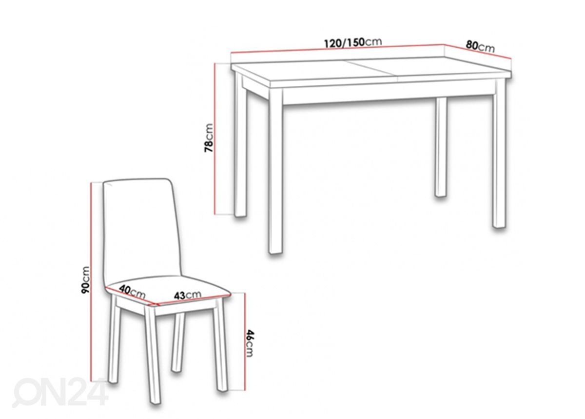 Удлиняющийся обеденный стол 120-150x80 см + 4 стула увеличить размеры