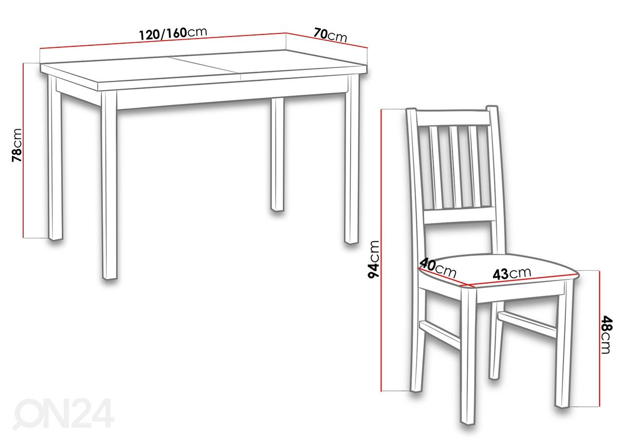 Удлиняющийся обеденный стол 70x120-160 cm+ 4 стула увеличить размеры